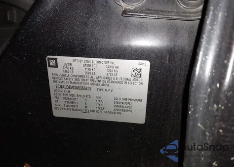 2010 Chevrolet Equinox Lt from USA, damaged, VIN 2CNALDEW3A6366202